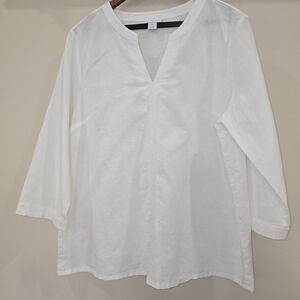 Liz Claiborne Women's Size XL Linen Cotton 3/4 Sleeve Top White Beach Wear